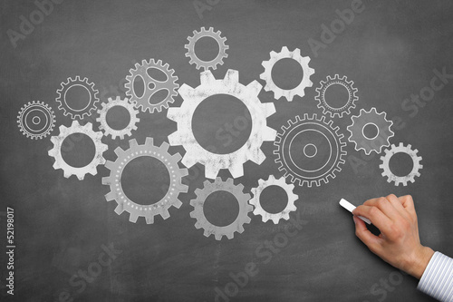 Photo: Blackboard with cogwheels Blackboard with cogwheels