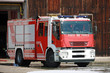 fire truck after shutting the burning of a house in the city