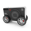 Illustration: Digital Camera on Wheels isolated on white background Digital Camera on Wheels isolated on white background