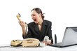 Business woman screaming into the phone