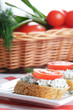 Cottage cheese bruschettas and vegetable basket
