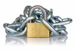 Foto: Yellow metal padlock and chain Yellow metal padlock and chain