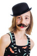 Foto: young girl with fake mustache young girl with fake mustache