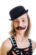 Foto: young girl with fake mustache young girl with fake mustache