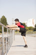 Athlete warming and stretching