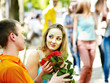 Couple of people on date outdoor.