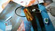 Pill bottle falling over x ray beside medical tools