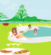 girls having a Barbeque Party