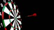 Dart hitting the bulls eye side view
