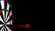 Dart hitting the bulls eye on black background