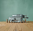vintage calculator and gold coins