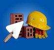 bricks, trowel and helmet