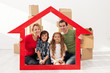 Family with kids in their new home