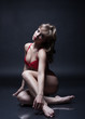 Attractive brunette posing in red lingerie