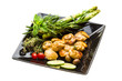 Scallop with asparagus, lime, mint and rosemary