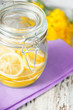 Slices of lemons in the glass jar