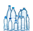 Many water bottles isolated on white