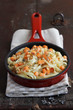 Cooked fettuccine pasta with roasted salmon