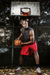 Basketball player on the outdoor basketball court.