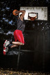 Basketball player on the outdoor basketball court.