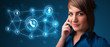 Pretty girl making phone call with social network icons