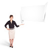 young woman presenting abstract origami copy space
