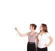 Young ladies gesturing with copy space