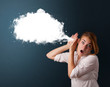 Young woman with abstract modern speech bubble