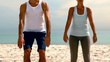 Friends doing pilates on the beach