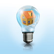 A light bulb with a house inside