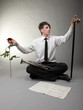 Portrait young man and rose enamoured love
