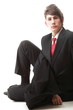 young businessman black suit casual tie on white background