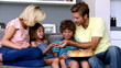 Family having pizza together
