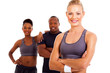 happy sporty woman with arms folded