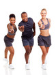 cheerful group fit people inviting to join exercise
