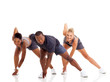 three people stretching exercise