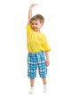 Kid demonstrating growing. Isolated on white studio shot.