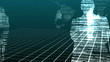 Computing animation with blue silhouettes and map