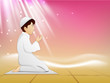 Vector: Muslim kid in traditional dress reading Namaj ( Islamic Prayer) Muslim kid in traditional dress reading Namaj ( Islamic Prayer)