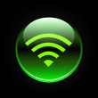 Vector: Green wifi or wireless button on black Green wifi or wireless button on black