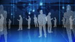 Silhouettes of standing business people made with binary codes