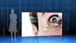 Screens showing eye and hand identification on futuristic interface