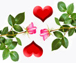 Roses with hearts on a white background