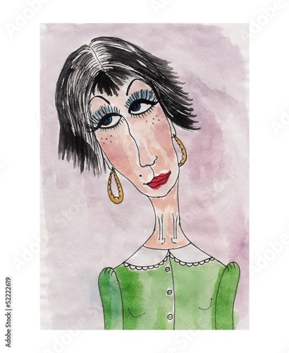 Illustration: Portrait of woman. Watercolours on paper Portrait of woman. Watercolours on paper