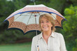 Smiling woman holding umbrella