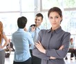 Young businesswoman in office lobby