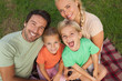 High angle portrait of young smiling family