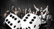 Attractive group cheering at the casino with digital dice
