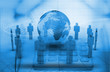 Digital global business in blue
