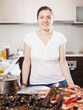 Positive woman with fresh raw sea food